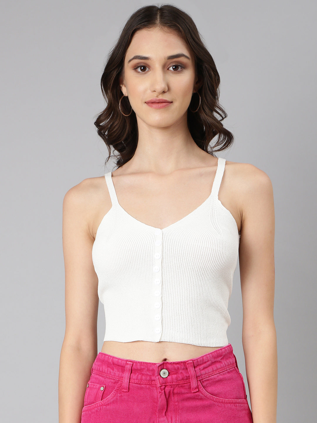 Women Off White Solid Bralette Crop Top