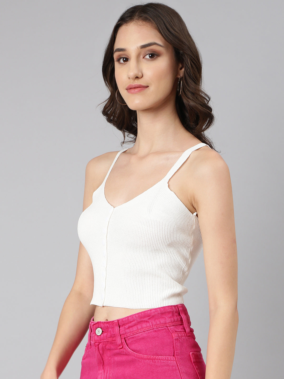 Women Off White Solid Bralette Crop Top