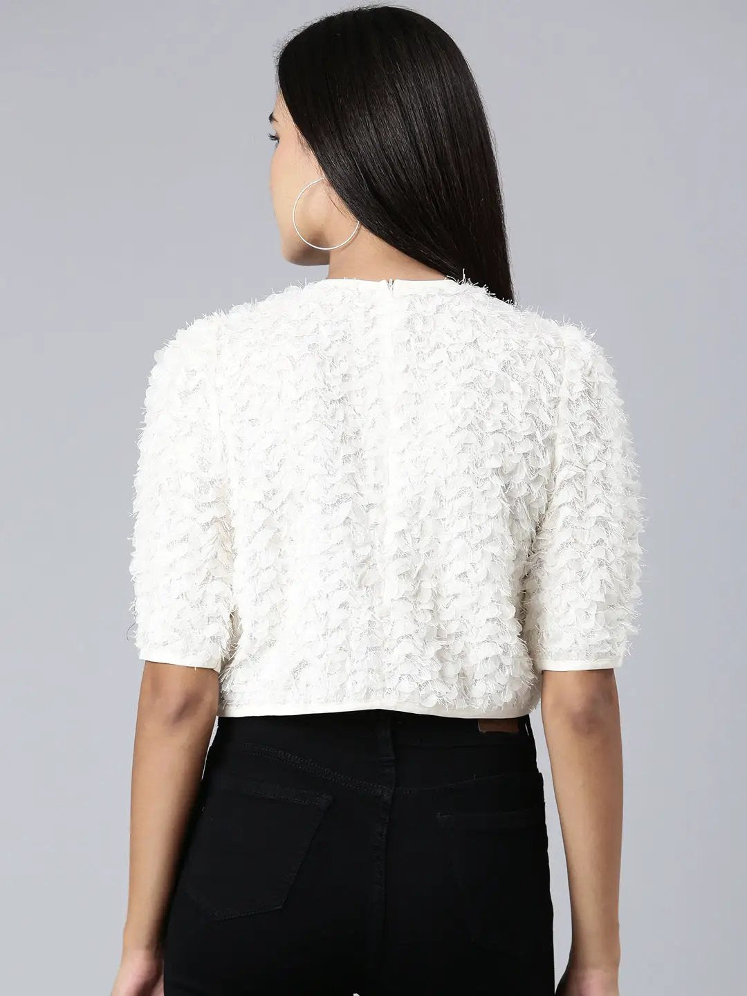 Women's Cream Solid Crop Top