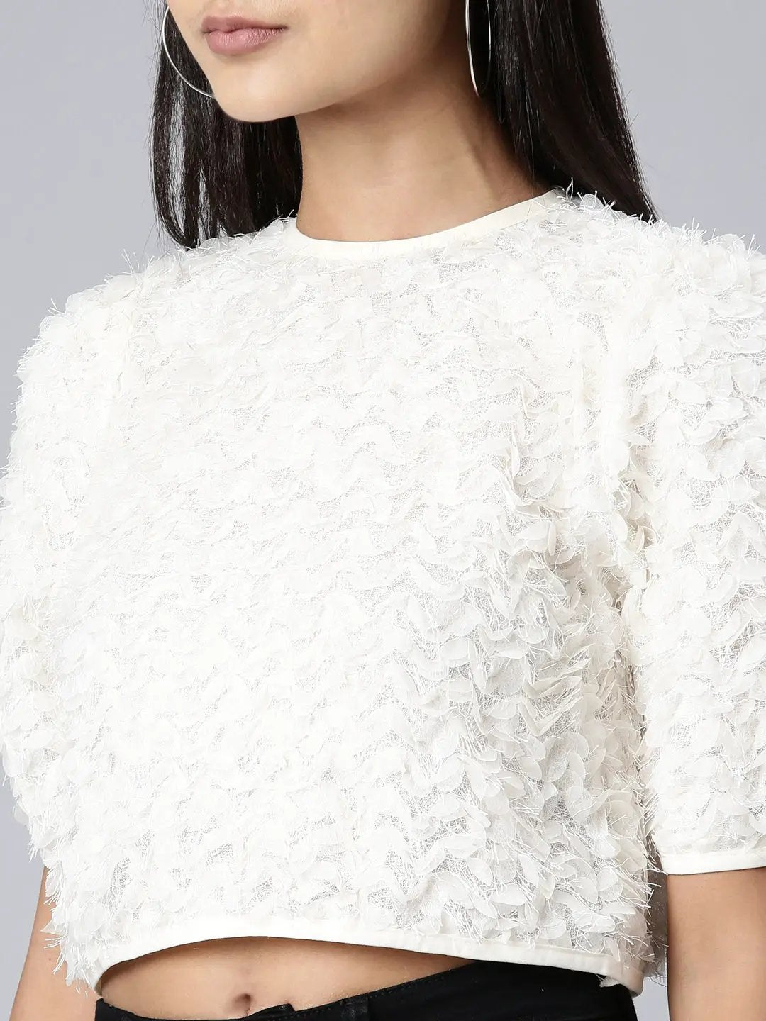 Women's Cream Solid Crop Top
