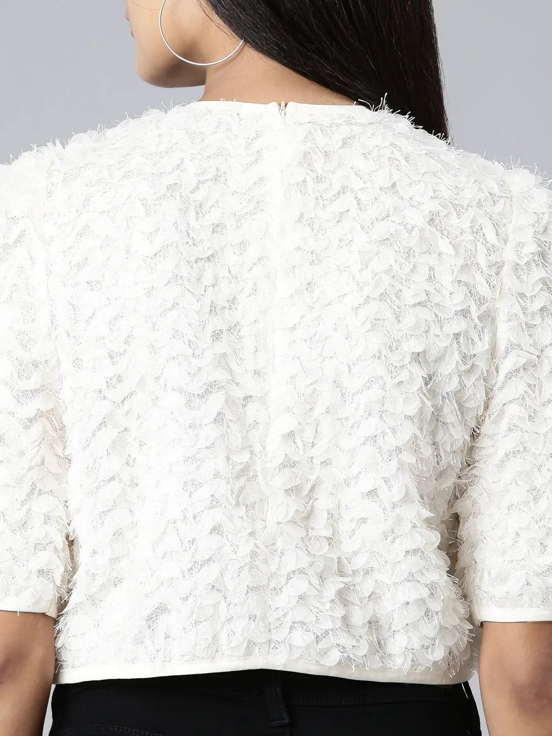Women's Cream Solid Crop Top