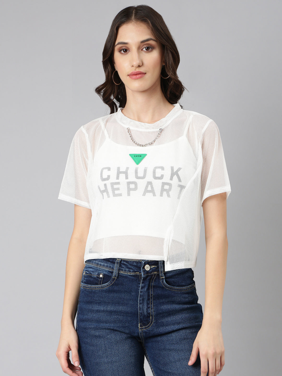 Women Off White Solid Crop Top