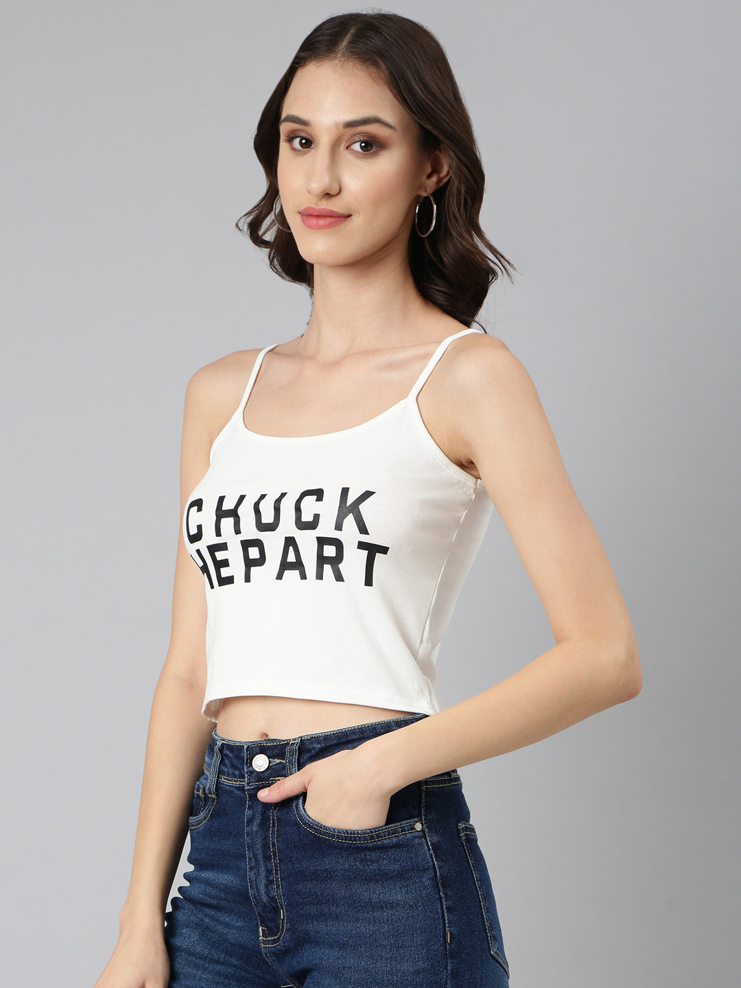 Women Off White Solid Crop Top