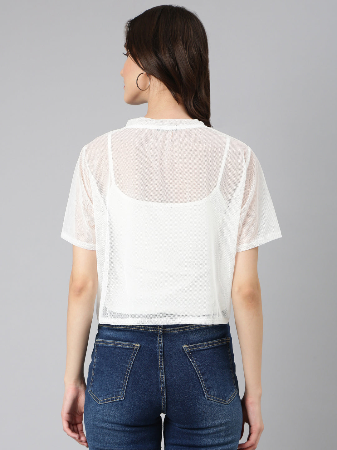 Women Off White Solid Crop Top