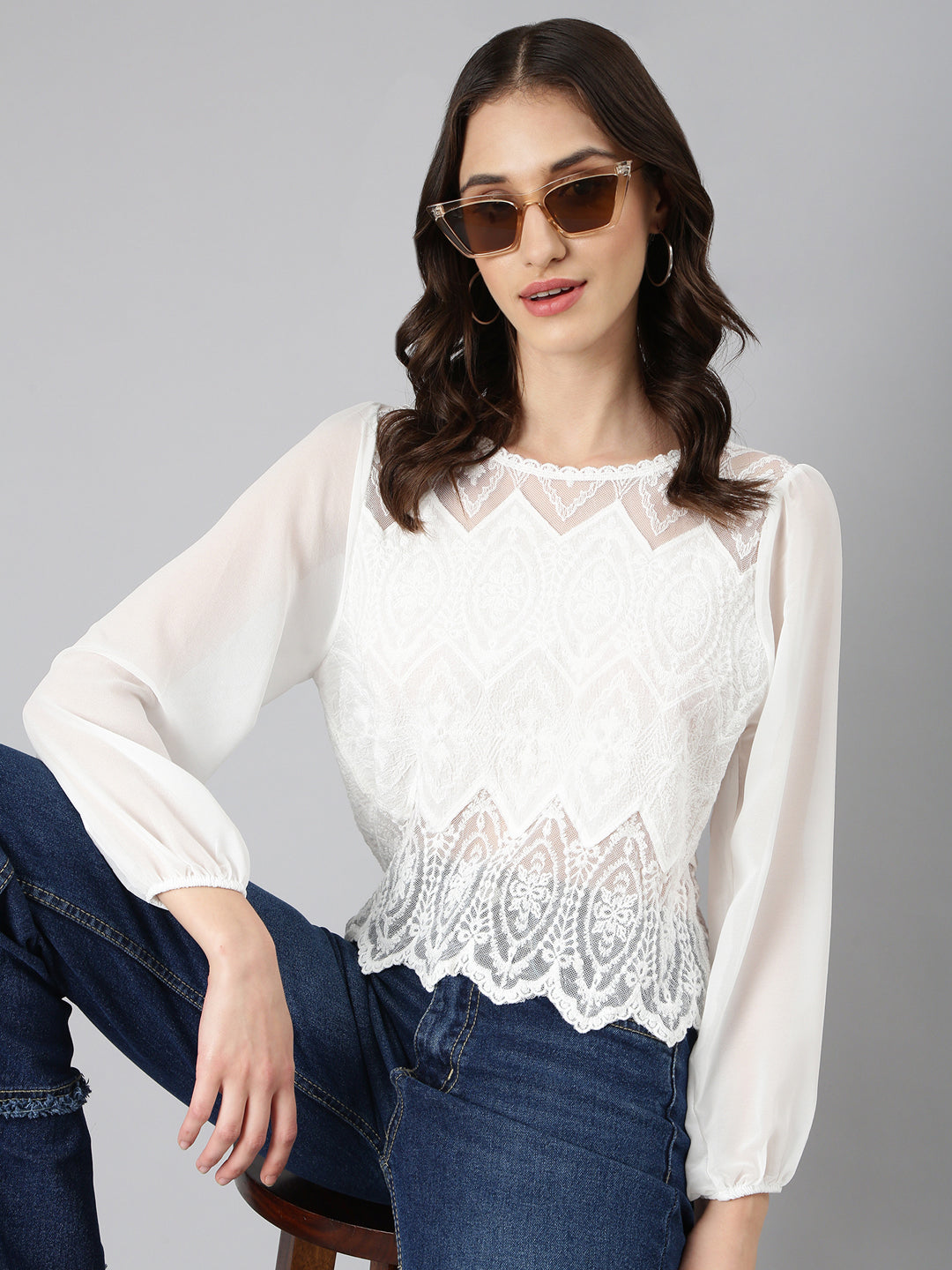 Women's White Textured Top