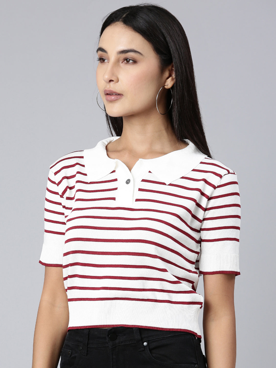 Women White Striped Crop Top