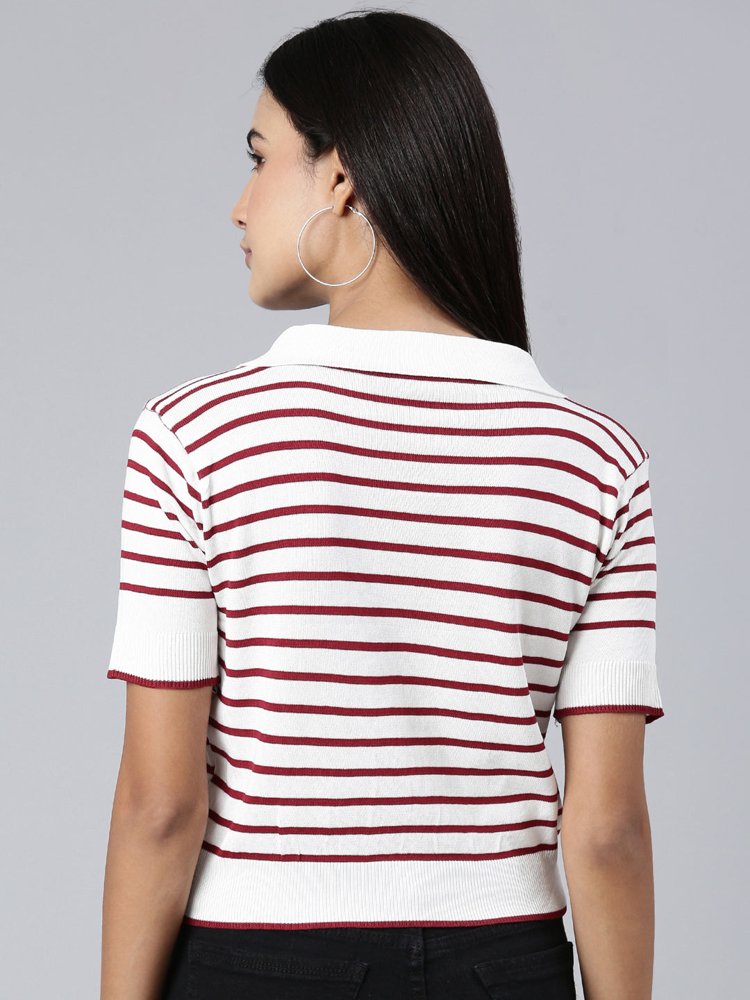 Women White Striped Crop Top