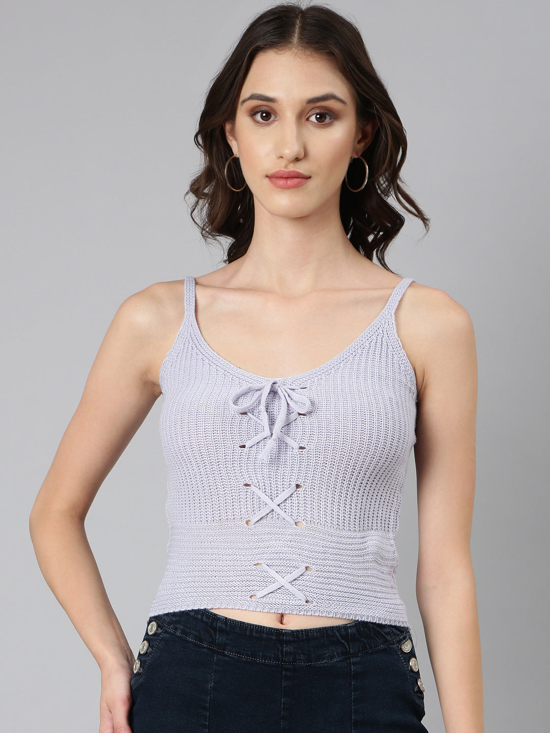 Women Lavender Textured Crop Top