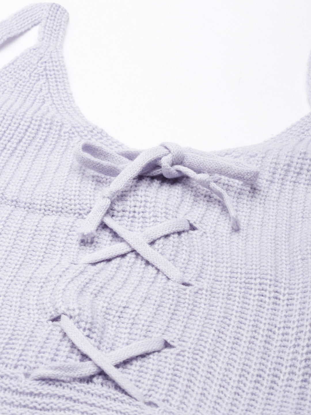 Women's Lavender Self Design Shoulder Straps Striped Crop Top