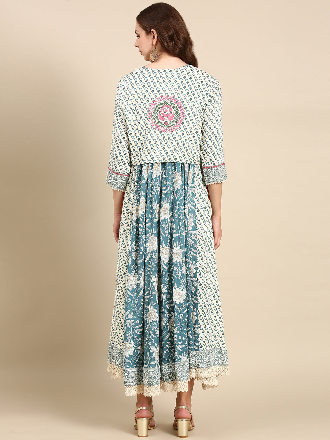 Women's Teal Floral Anarkali Kurta