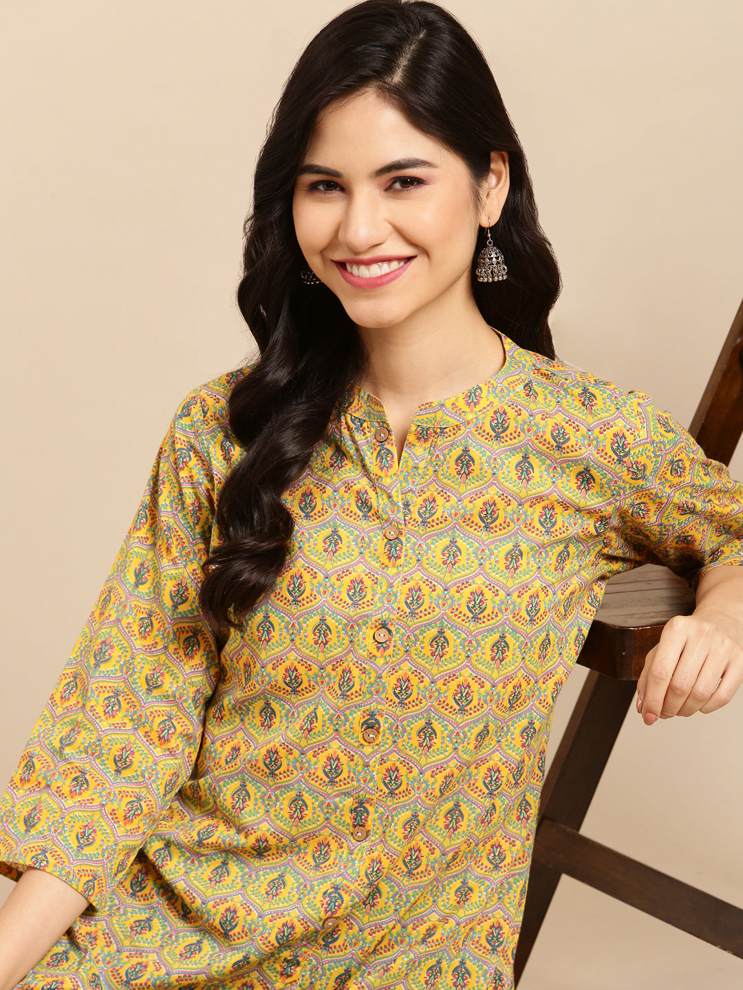 Women's Yellow Printed Straight Kurta