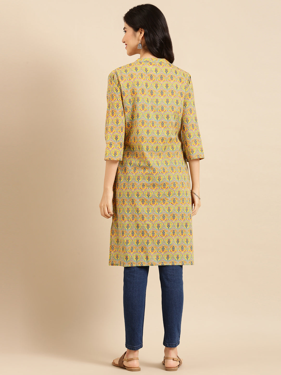 Women's Yellow Printed Straight Kurta