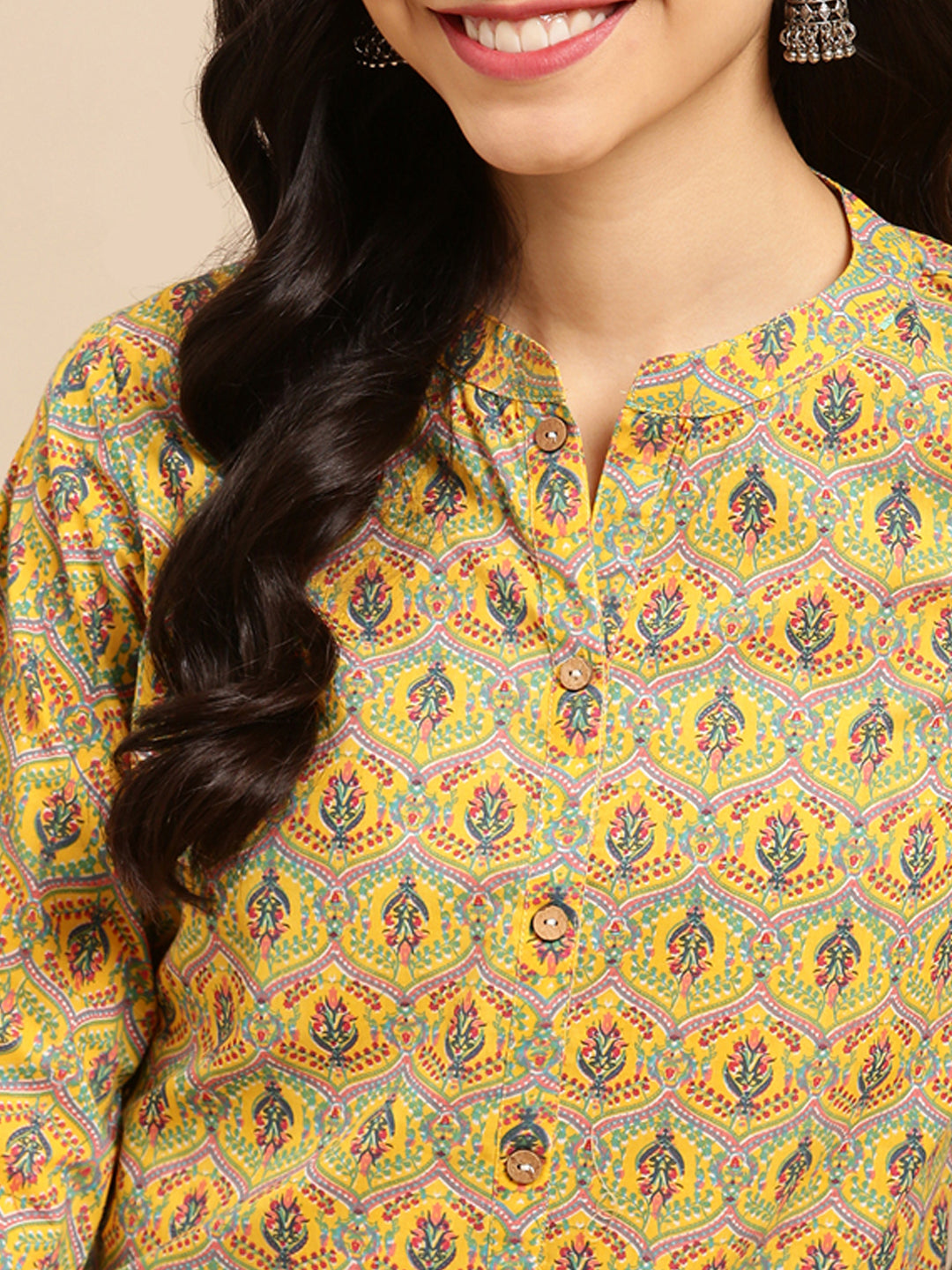 Women's Yellow Printed Straight Kurta