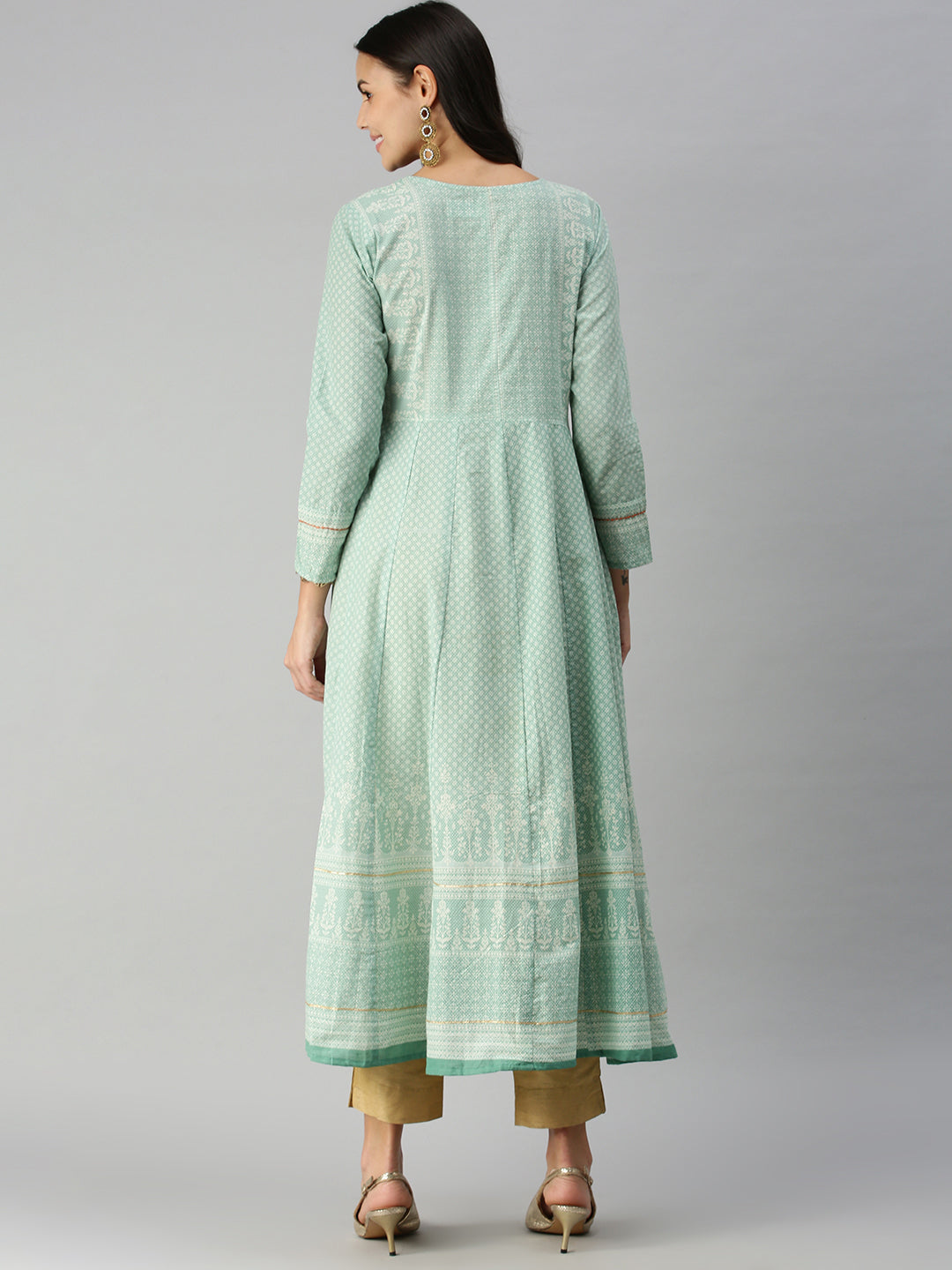 Women's Teal Floral Khatwa Anarkali Kurta