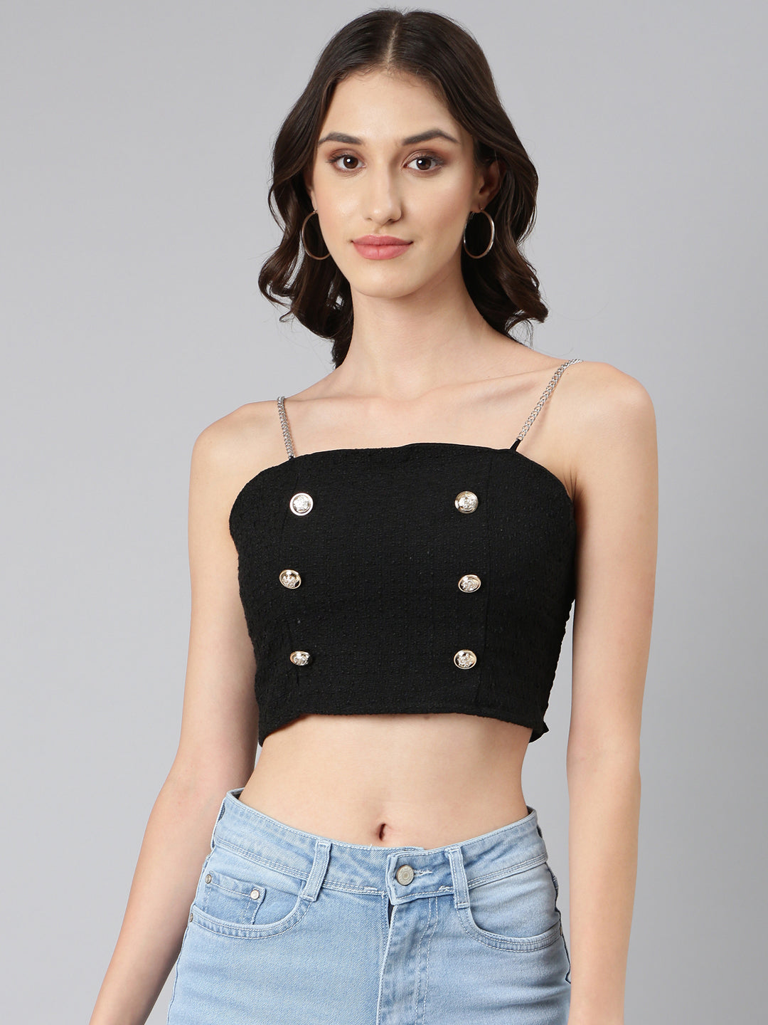 Women Black Textured Bralette Crop Top