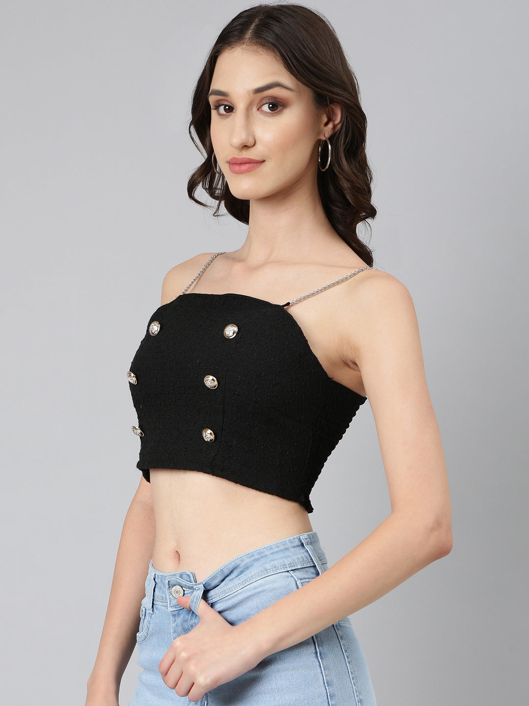 Women Black Textured Bralette Crop Top