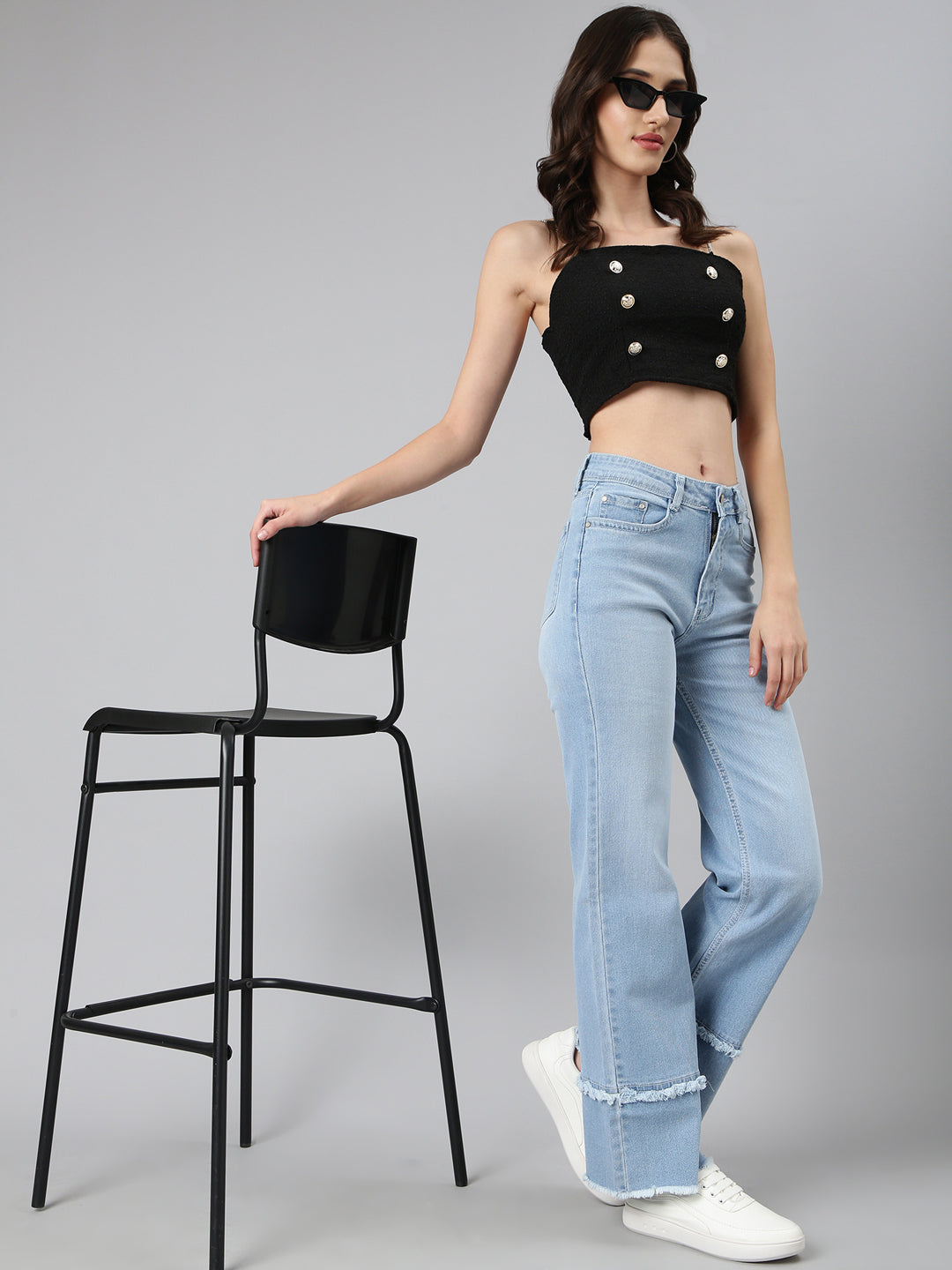 Women Black Textured Bralette Crop Top