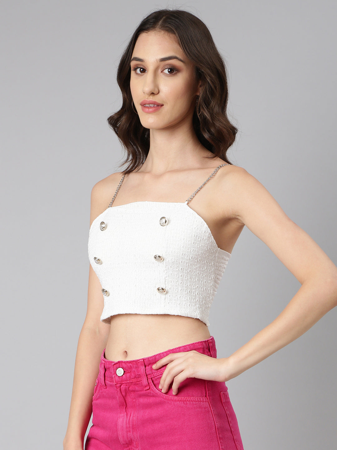 Women Off White Textured Bralette Crop Top