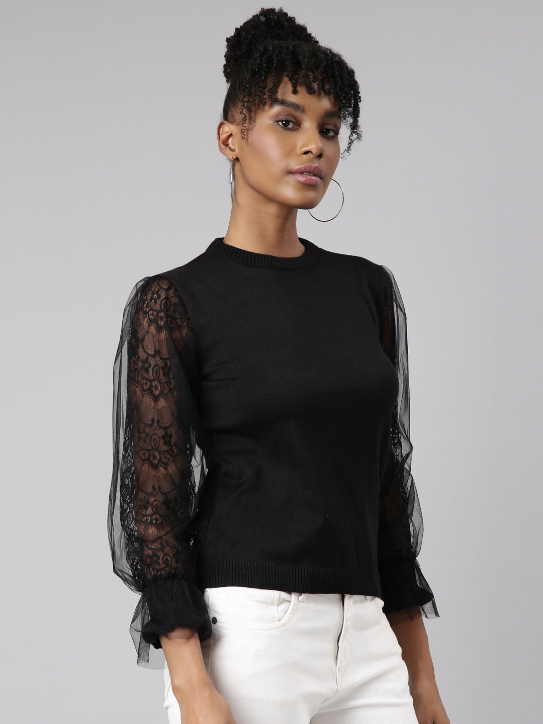 Women Black Solid Top