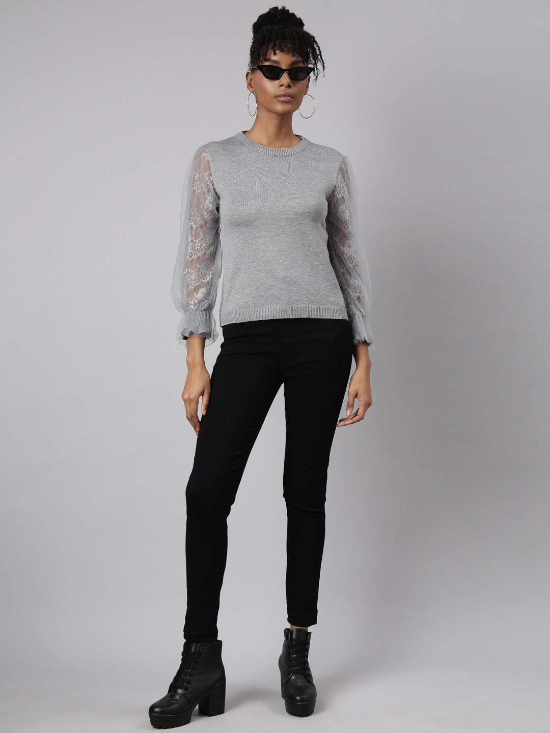 Women Grey Solid Top