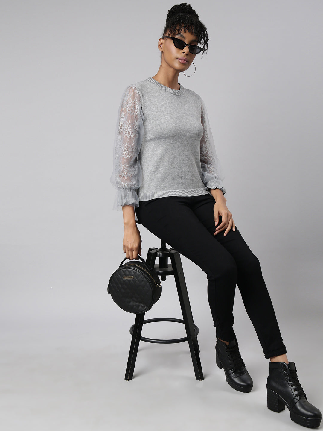 Women Grey Solid Top