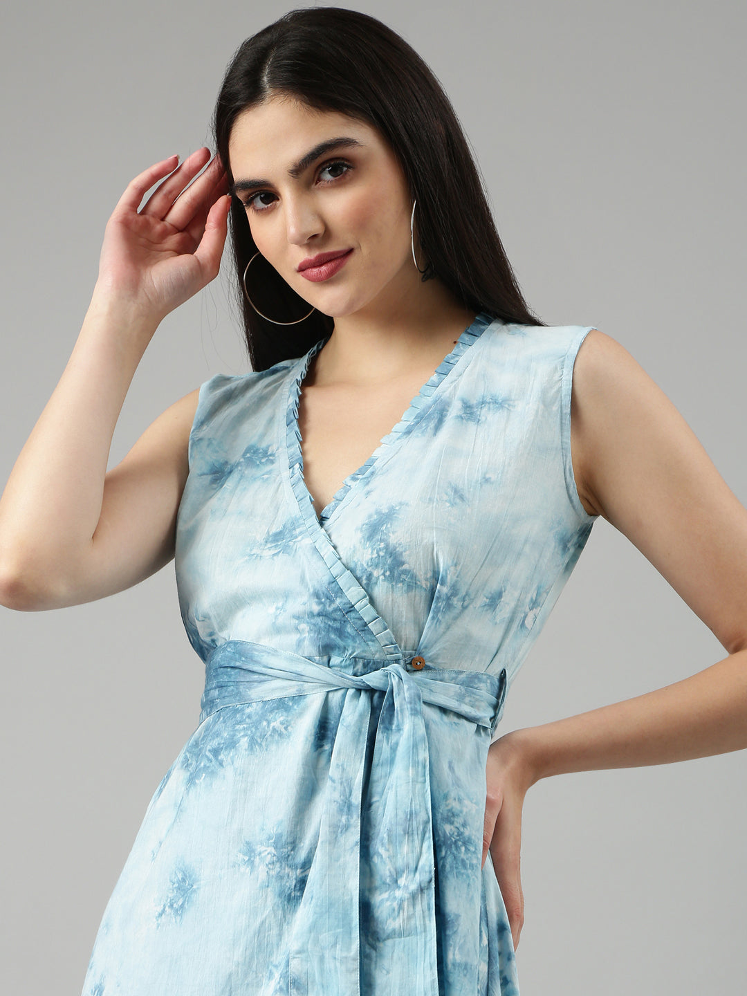 Women's Blue Printed Wrap Dress