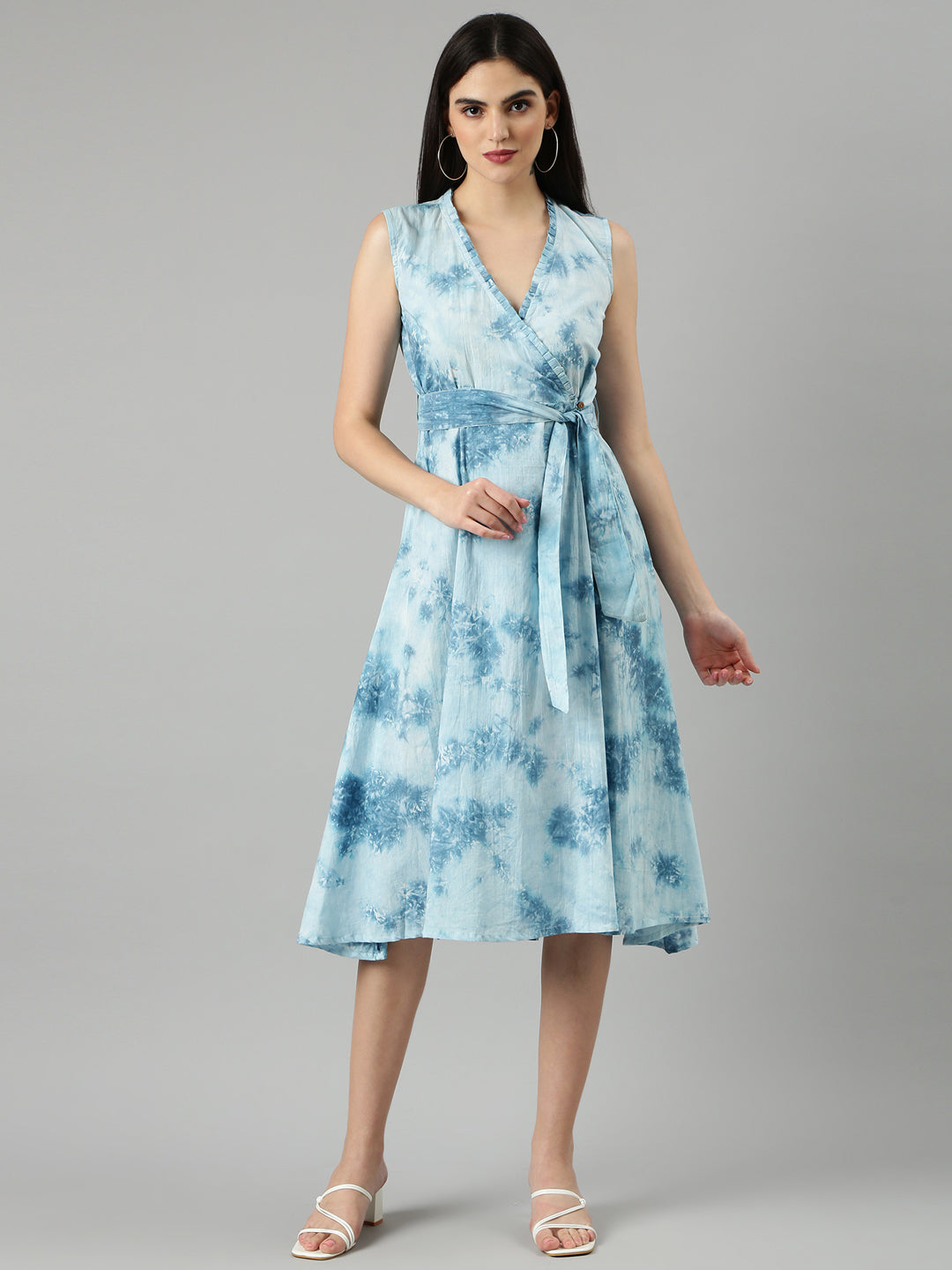 Women's Blue Printed Wrap Dress