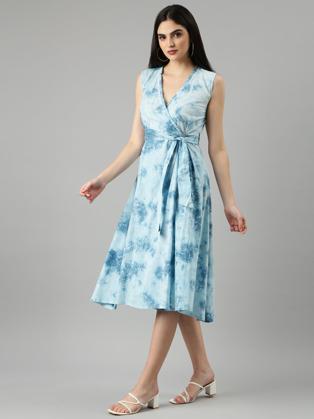 Women's Blue Printed Wrap Dress