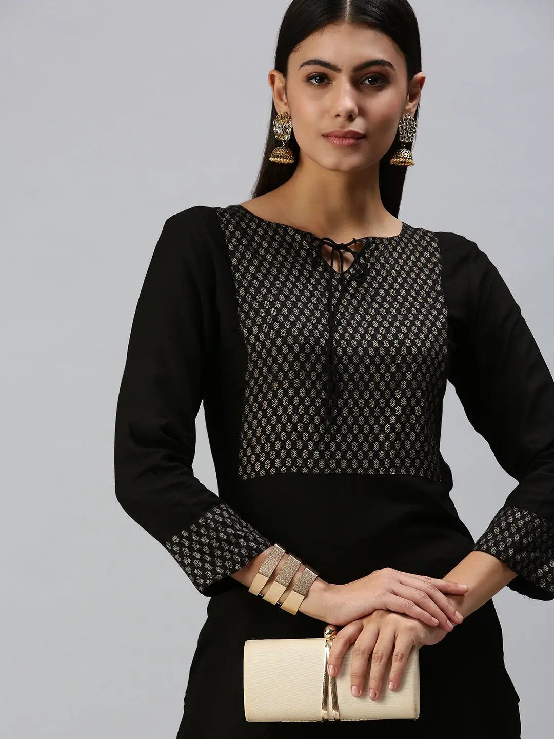 Women's Black Geometrical Straight Kurti