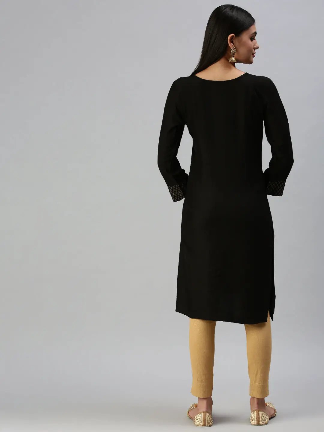 Women's Black Geometrical Straight Kurti
