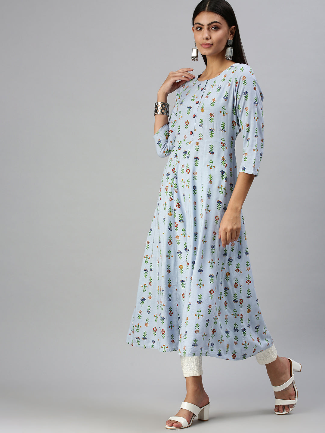 Women's Blue Printed Anarkali Kurta