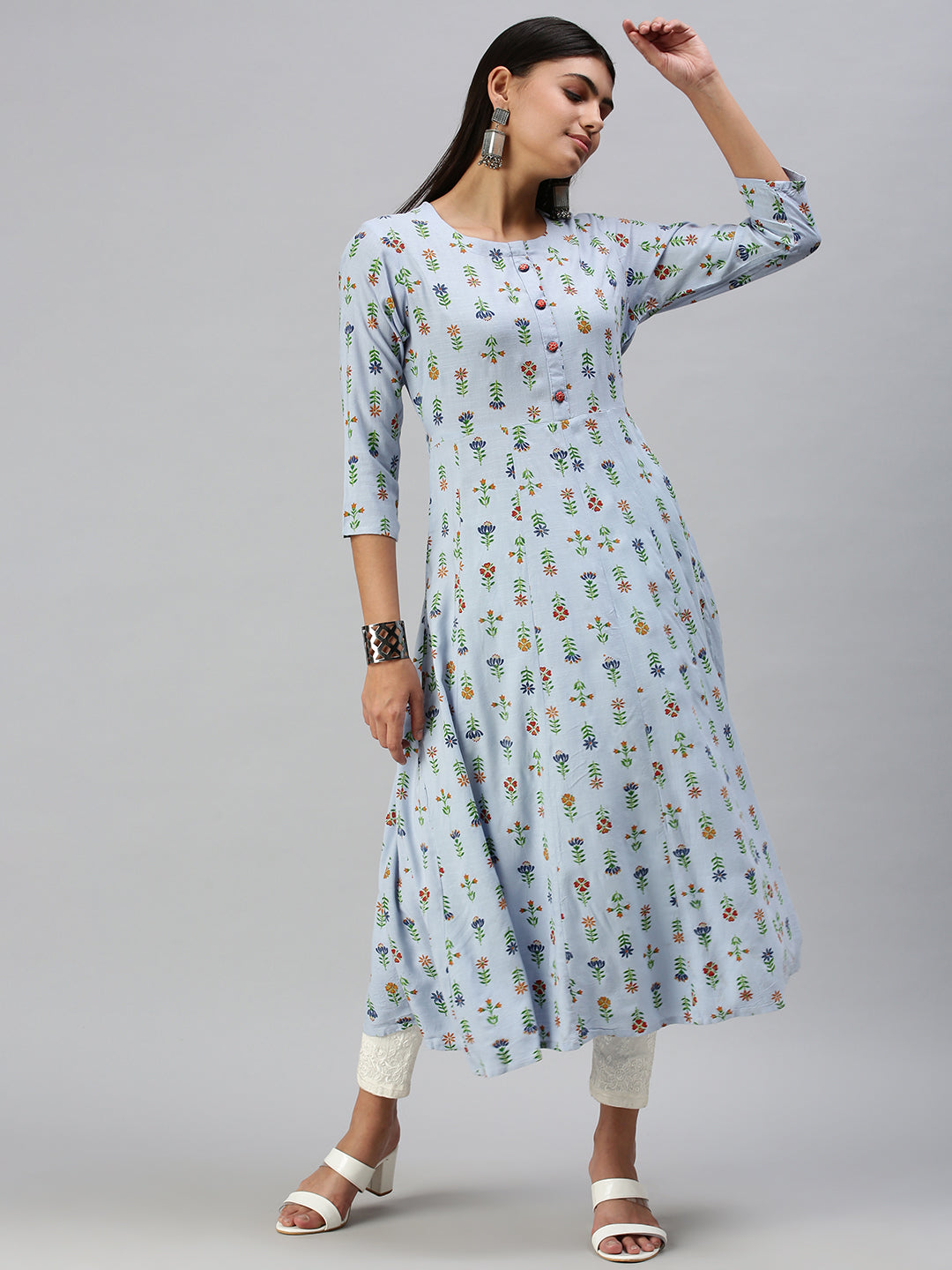 Women's Blue Printed Anarkali Kurta