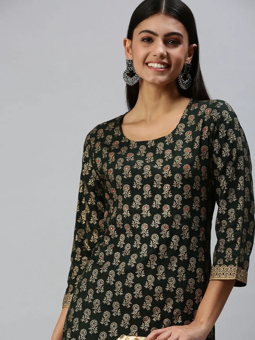 Women's Green Printed Straight Kurta