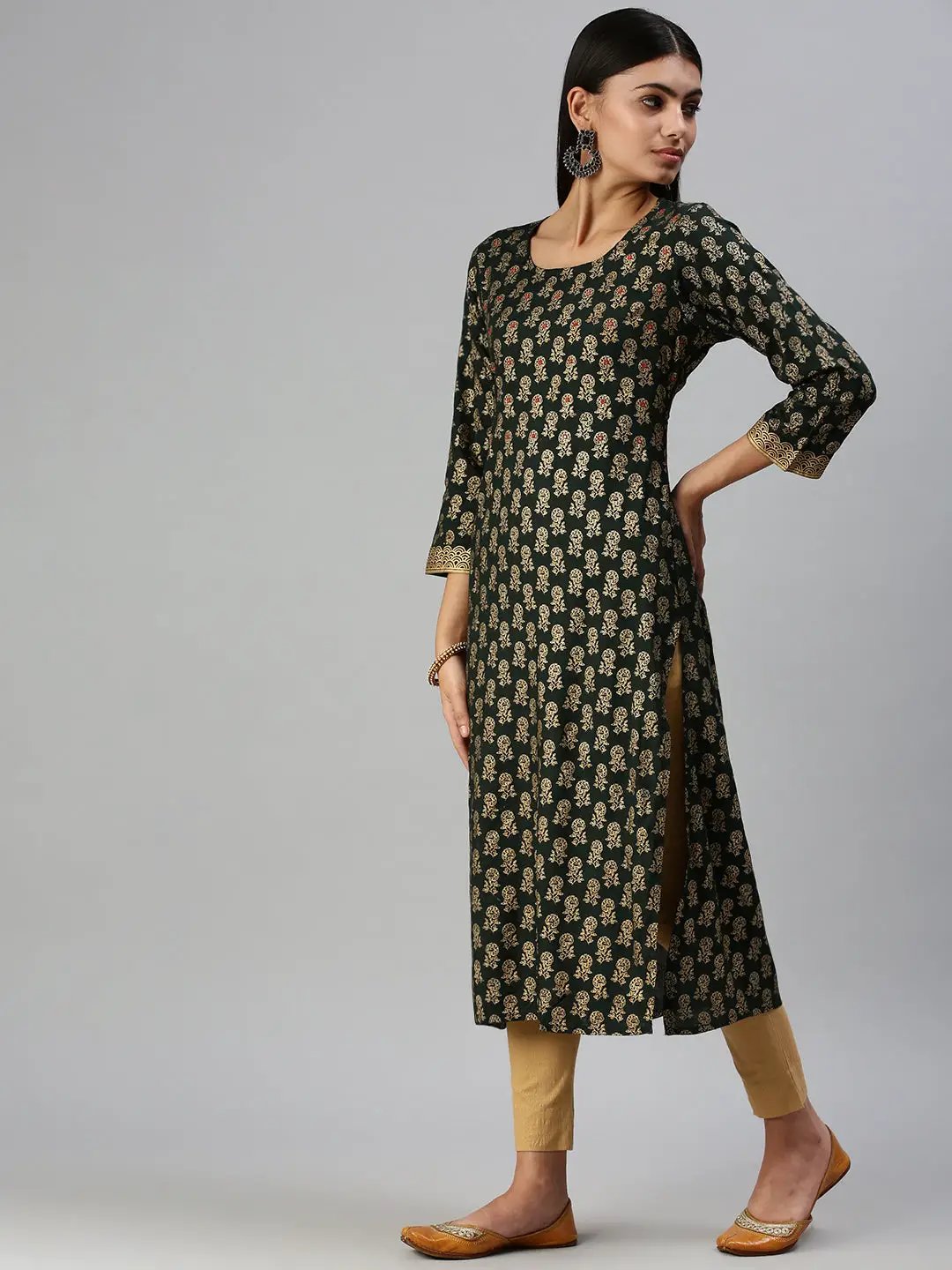 Women's Green Printed Straight Kurta