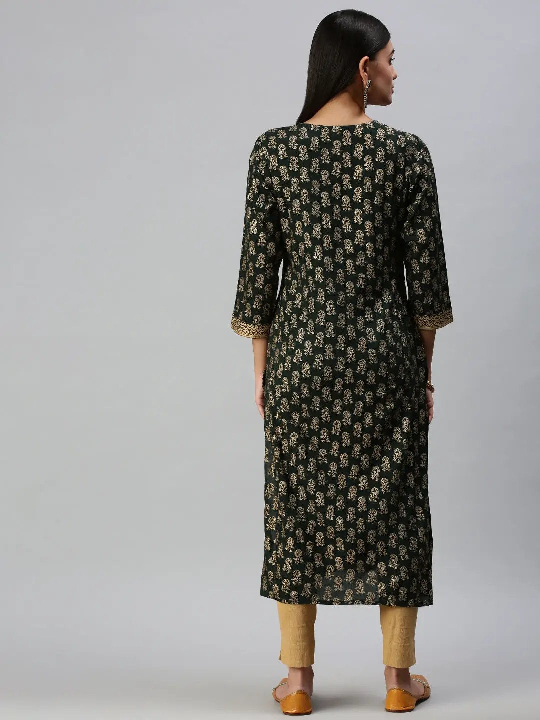 Women's Green Printed Straight Kurta