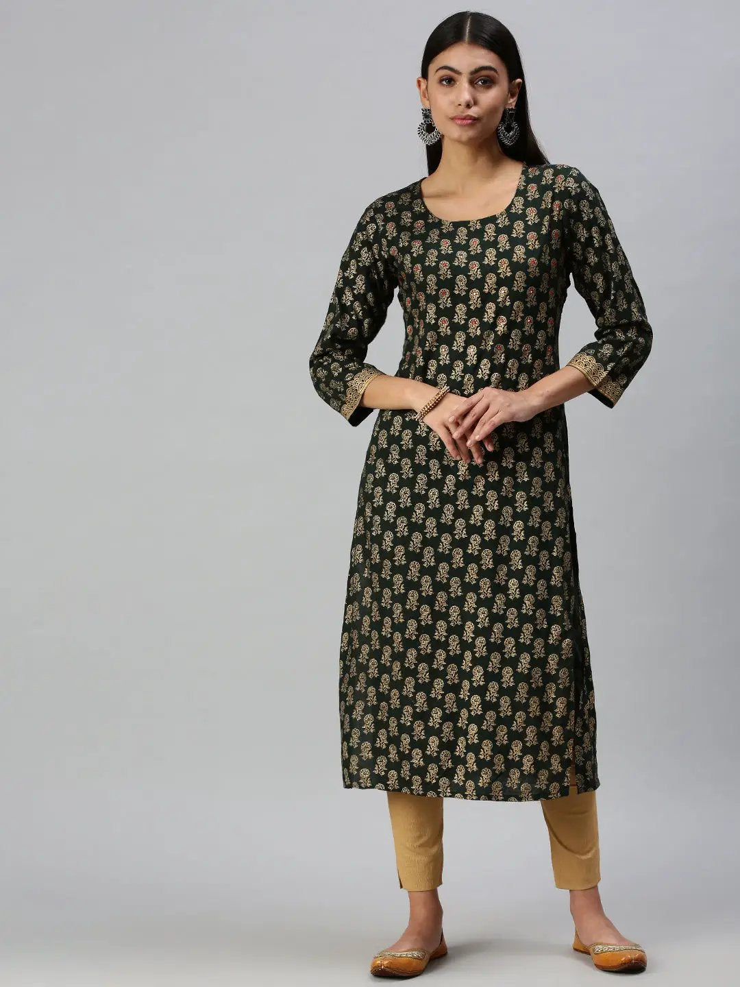 Women's Green Printed Straight Kurta