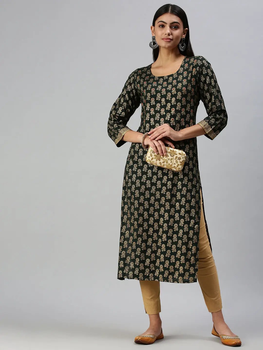 Women's Green Printed Straight Kurta