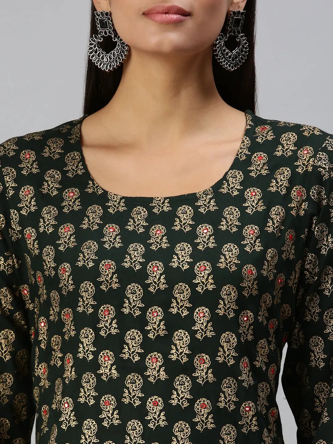 Women's Green Printed Straight Kurta