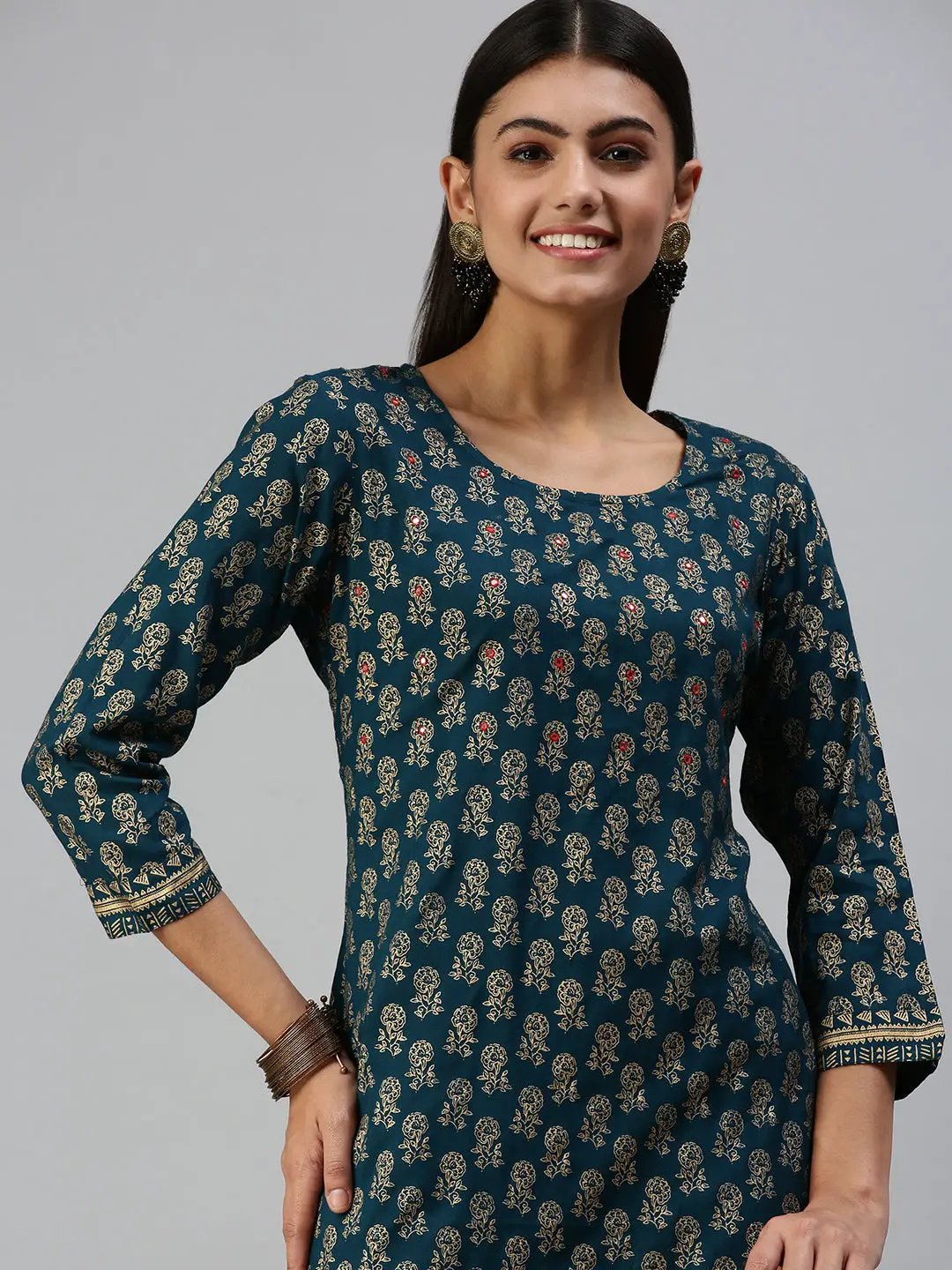 Women's Navy Blue Printed Straight Kurta