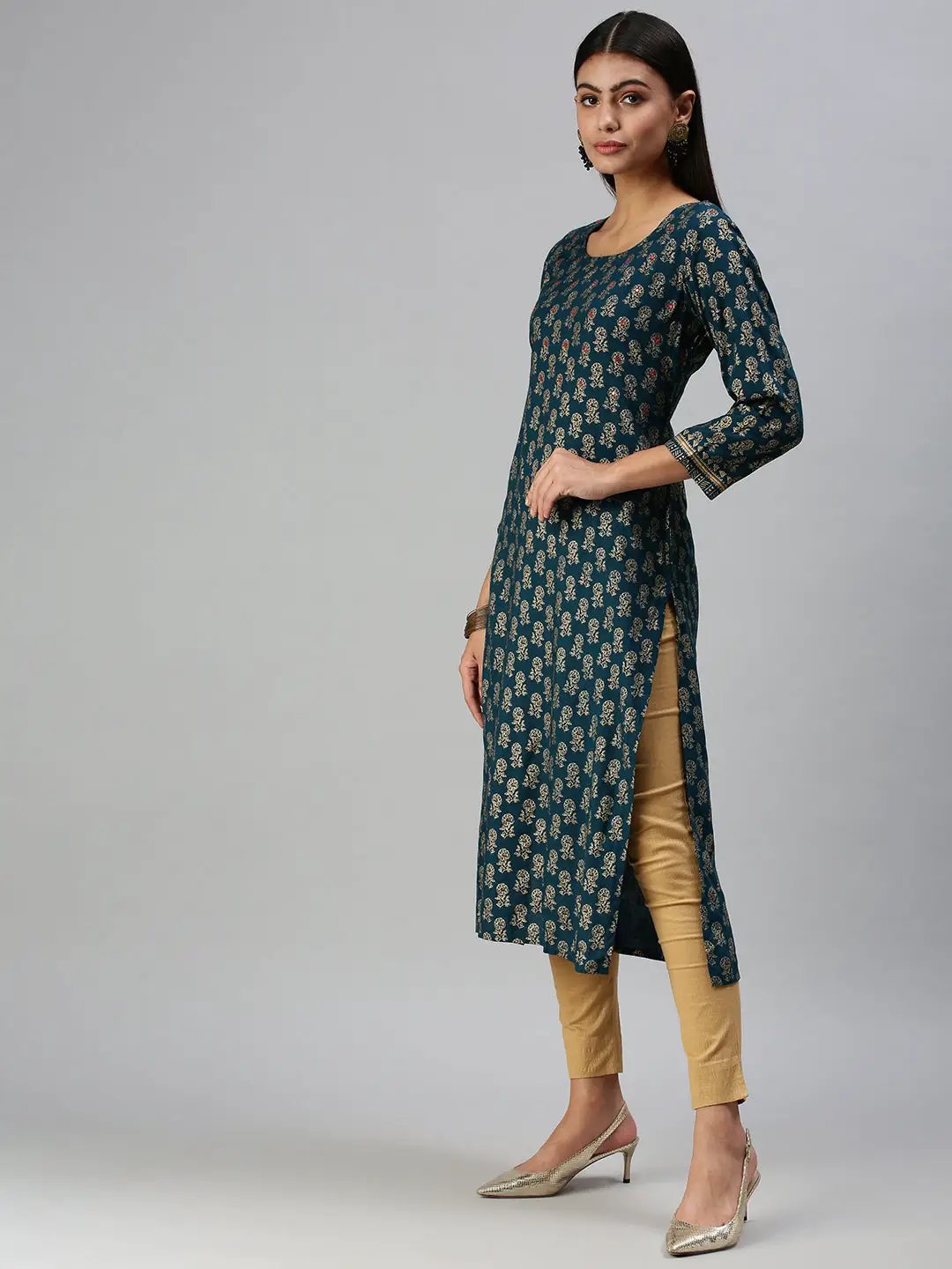 Women's Navy Blue Printed Straight Kurta