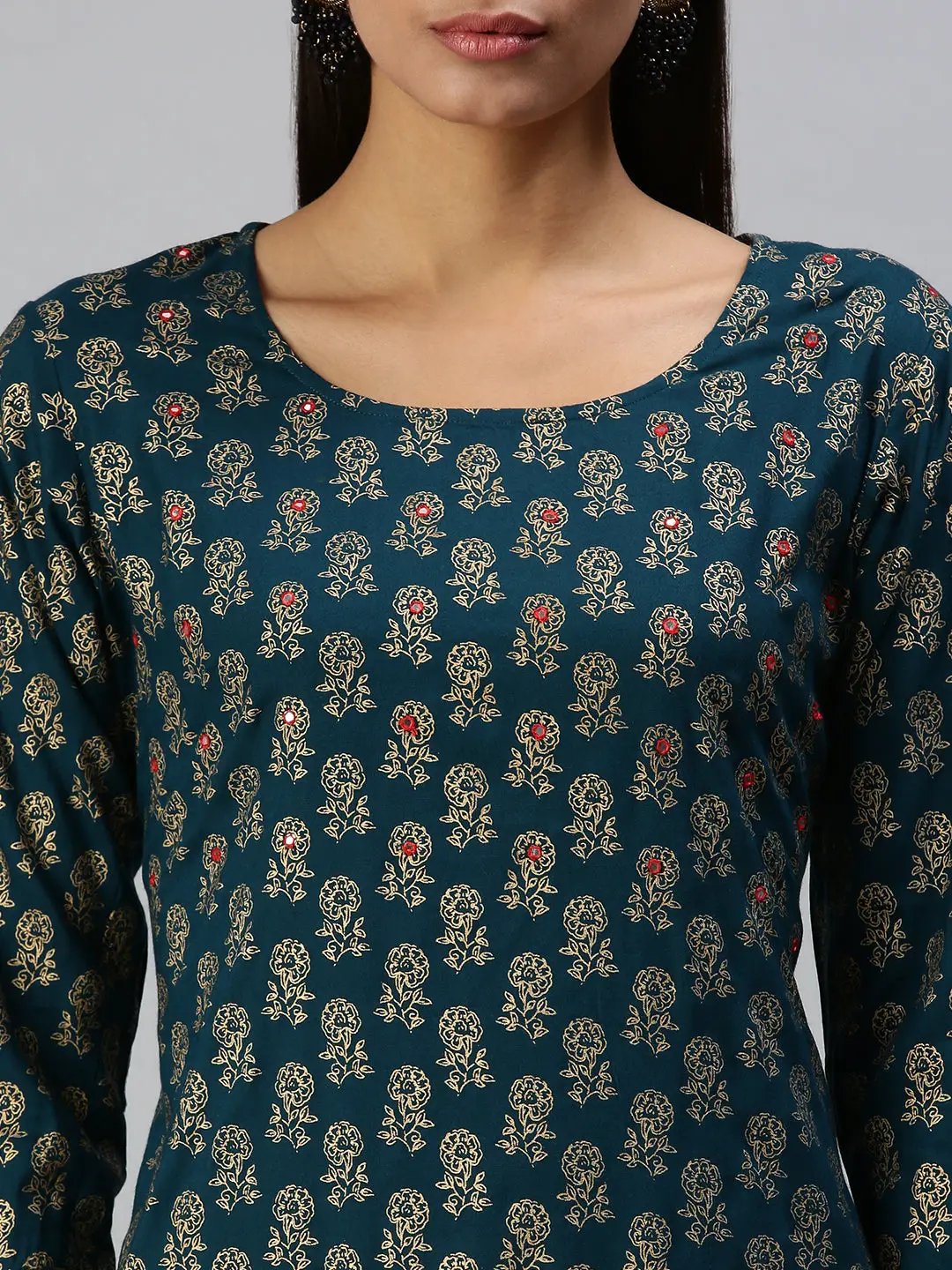 Women's Navy Blue Printed Straight Kurta