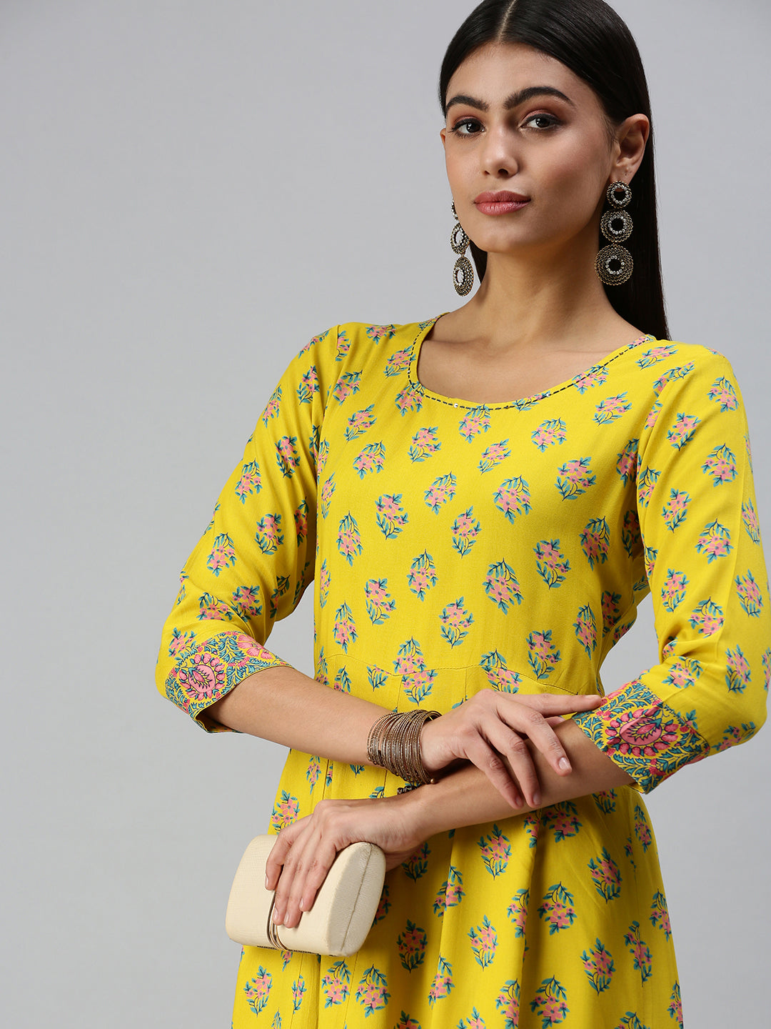 Women's Yellow Printed Anarkali Kurta