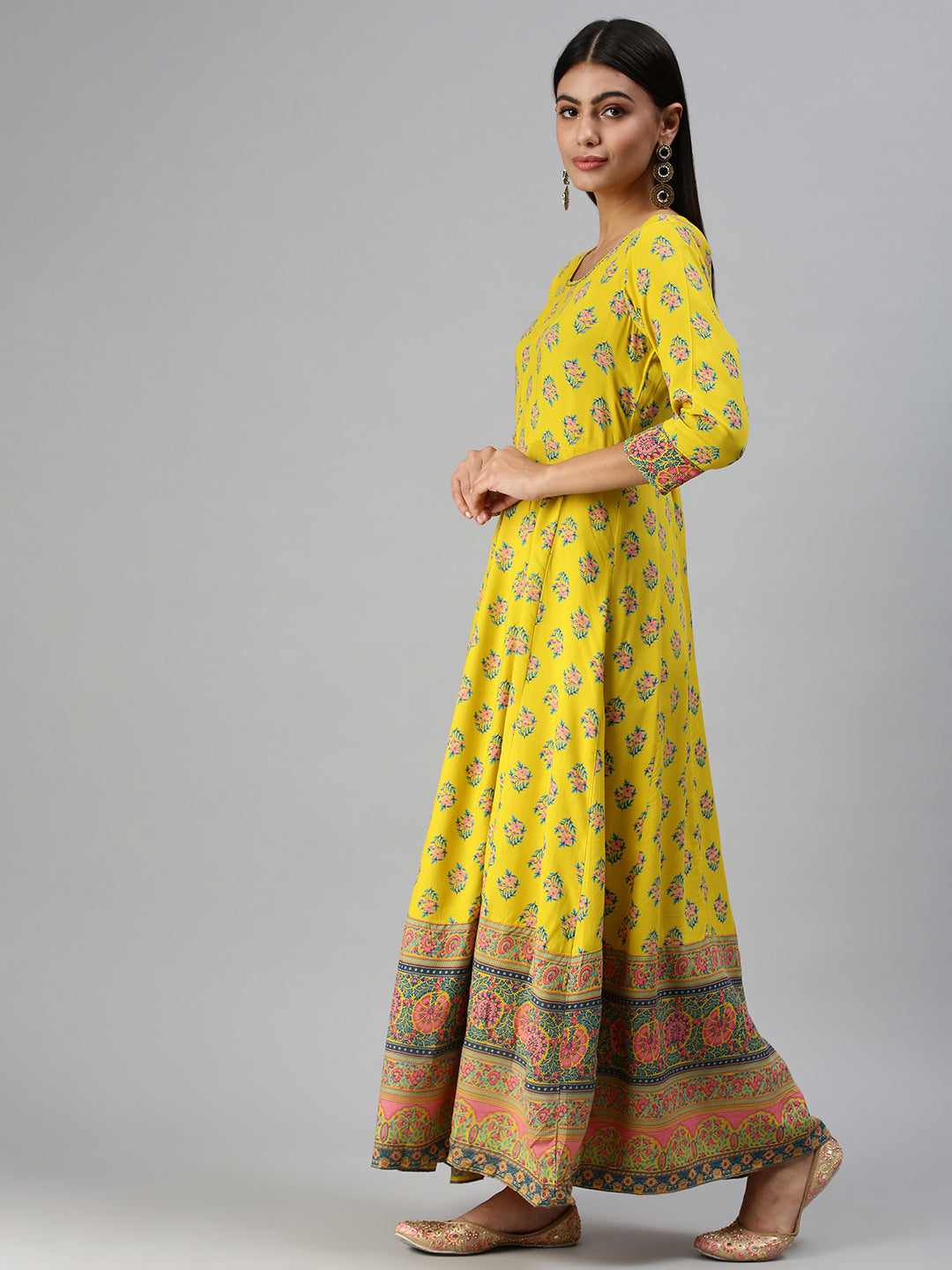 Women's Yellow Printed Anarkali Kurta