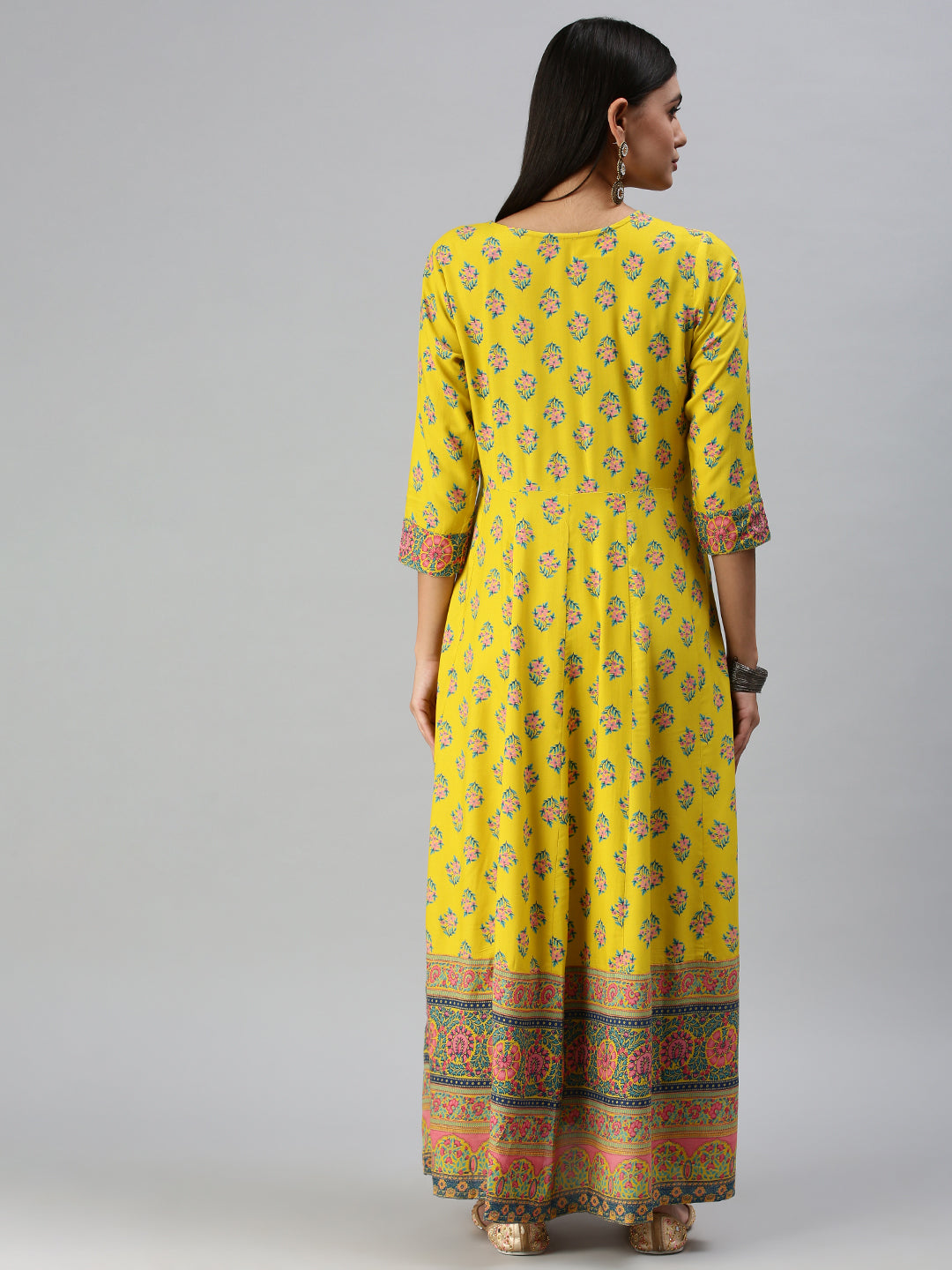 Women's Yellow Printed Anarkali Kurta