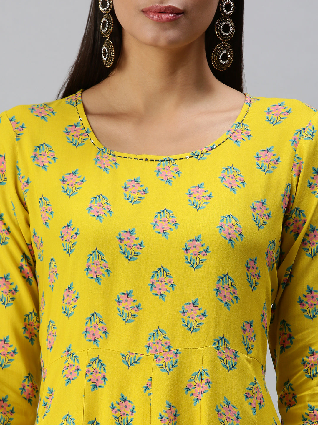 Women's Yellow Printed Anarkali Kurta