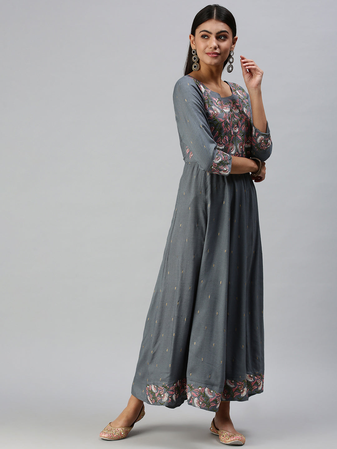 Women's Blue Floral Anarkali Kurta