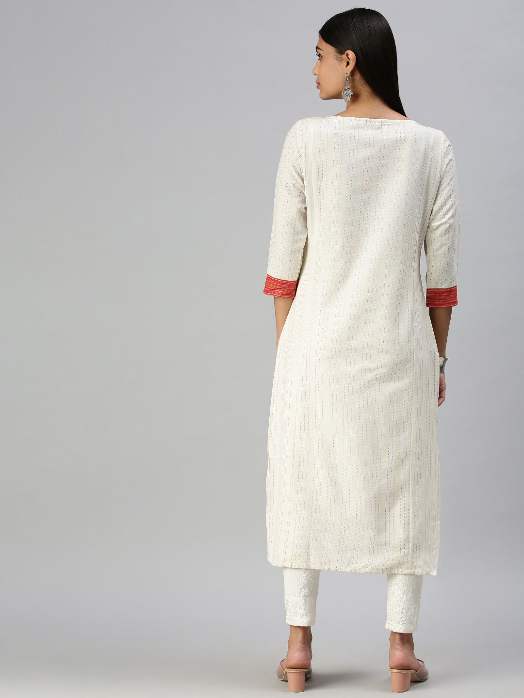 Women's White Striped Straight Kurta