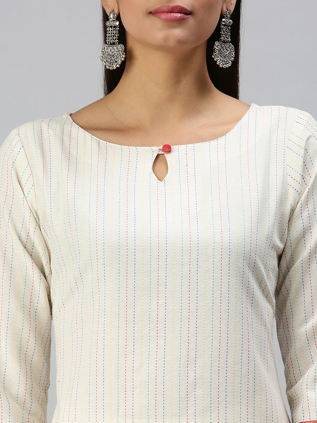 Women's White Striped Straight Kurta