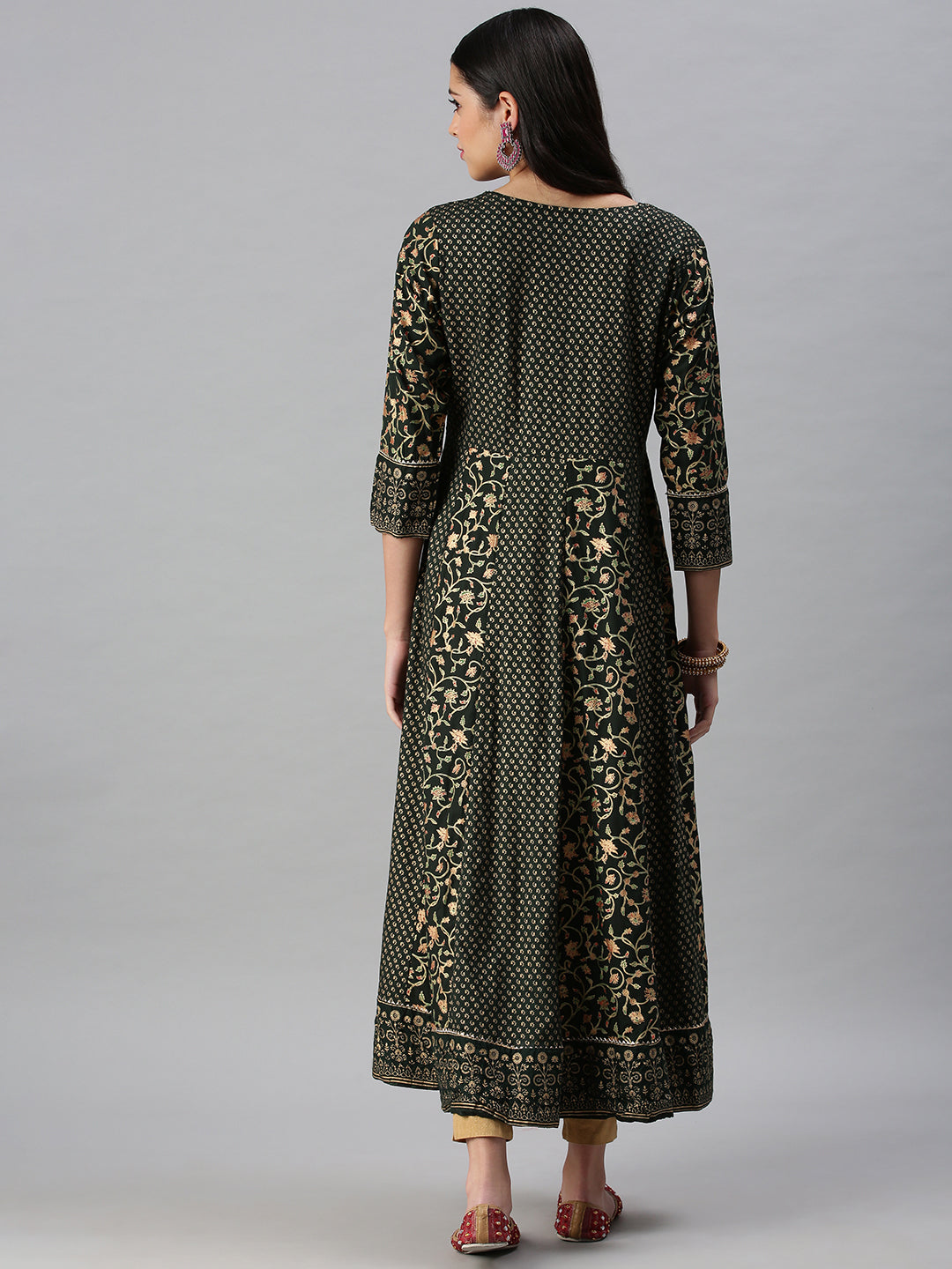 Women's Green & Gold Printed Anarkali Kurta