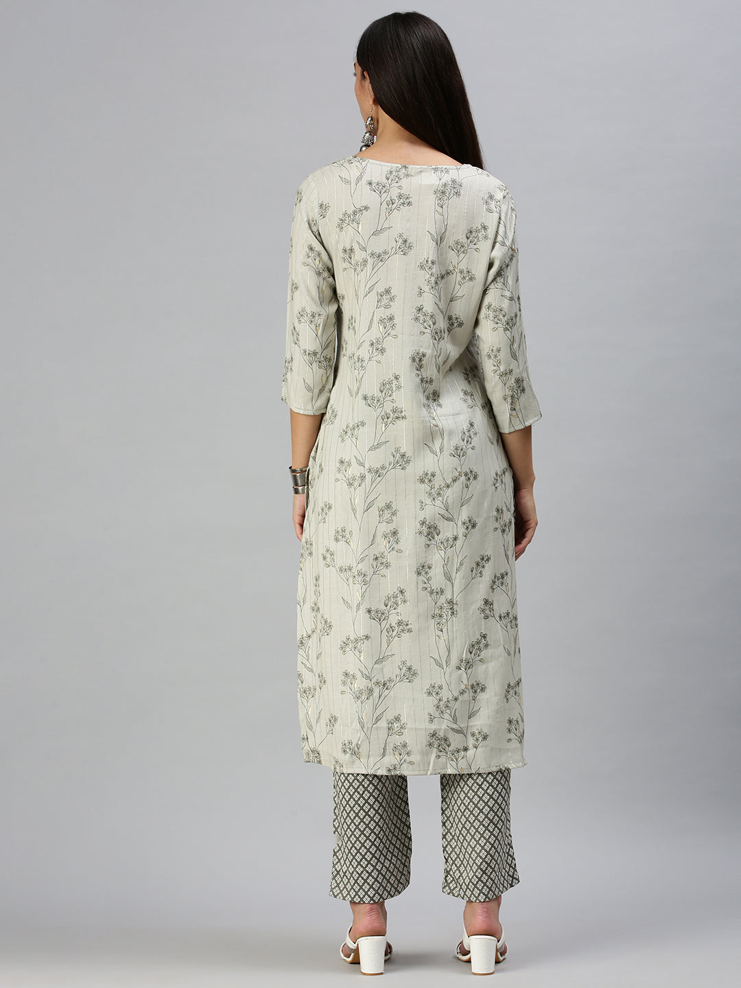 Women's Grey Printed Kurta Sets